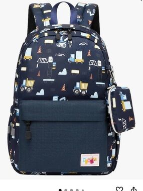 Navy Construction Print Kids Backpack
